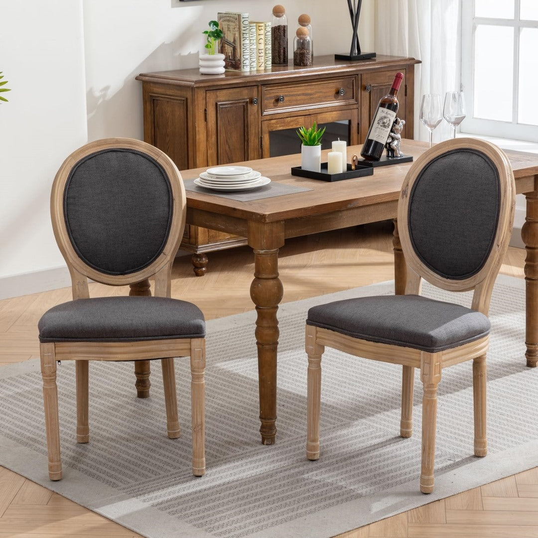 AADEN 4x Linen Dining Chairs with Solid Wood Legs- Grey