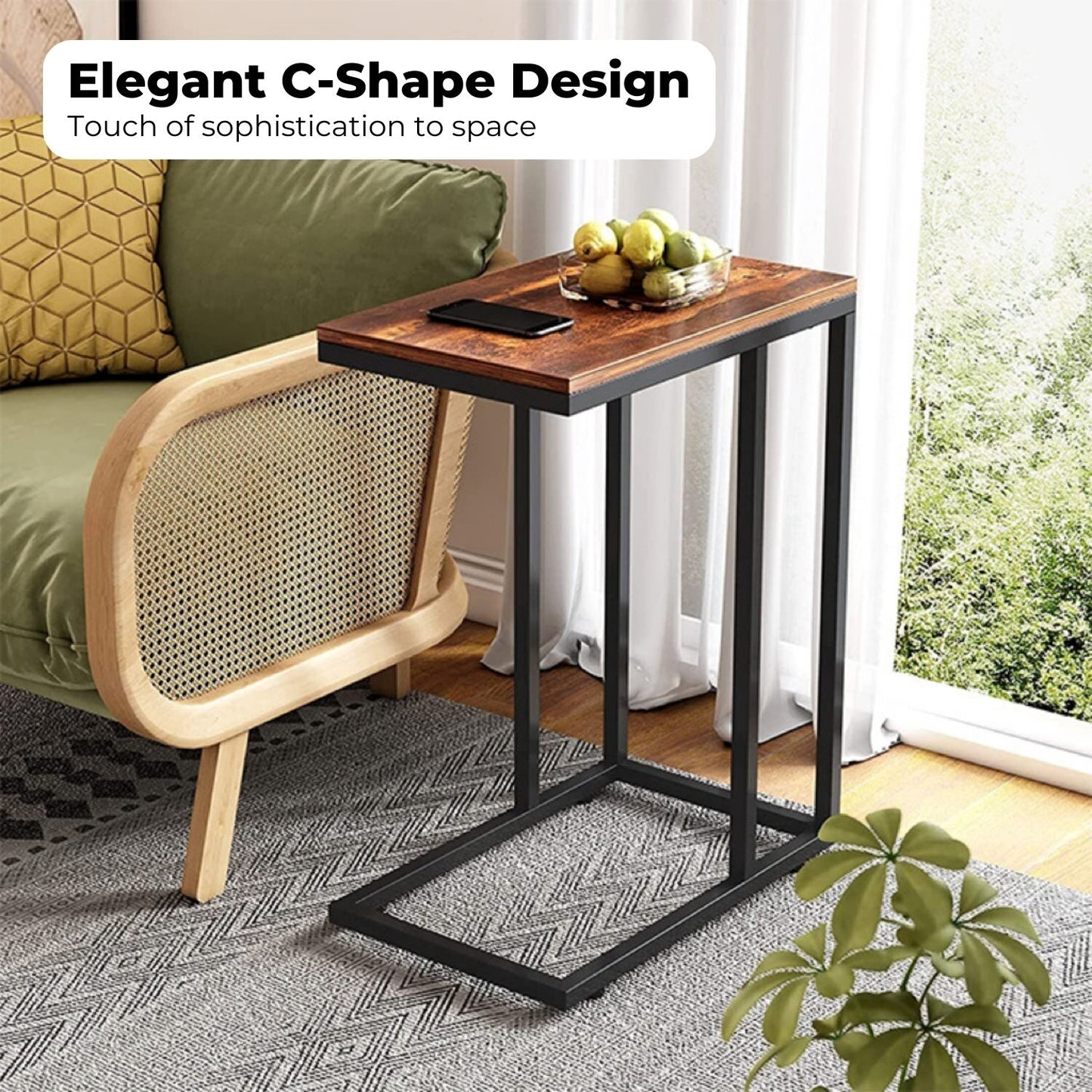 EKKIO C-Shaped End Table with Anti Slip Base (Walnut)