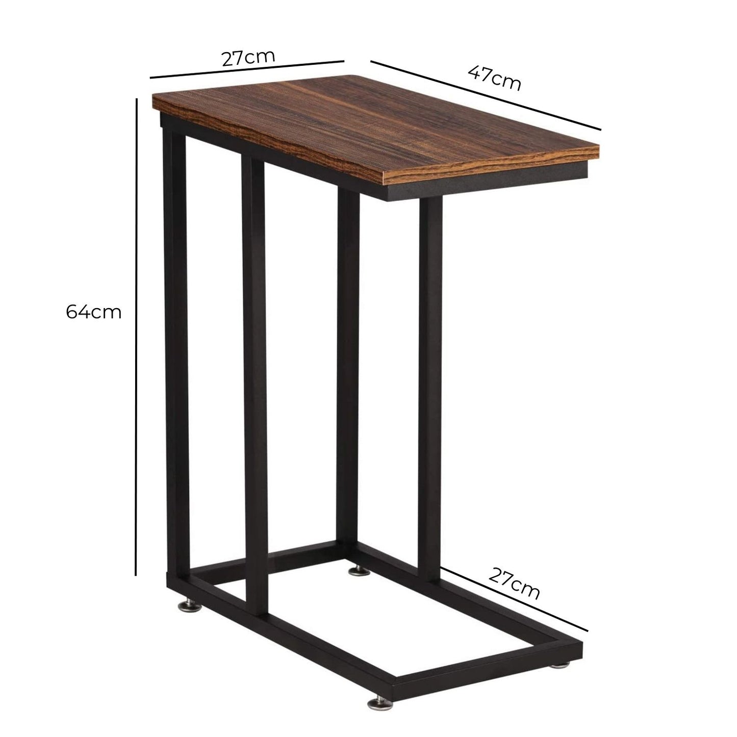 EKKIO C-Shaped End Table with Anti Slip Base (Walnut)