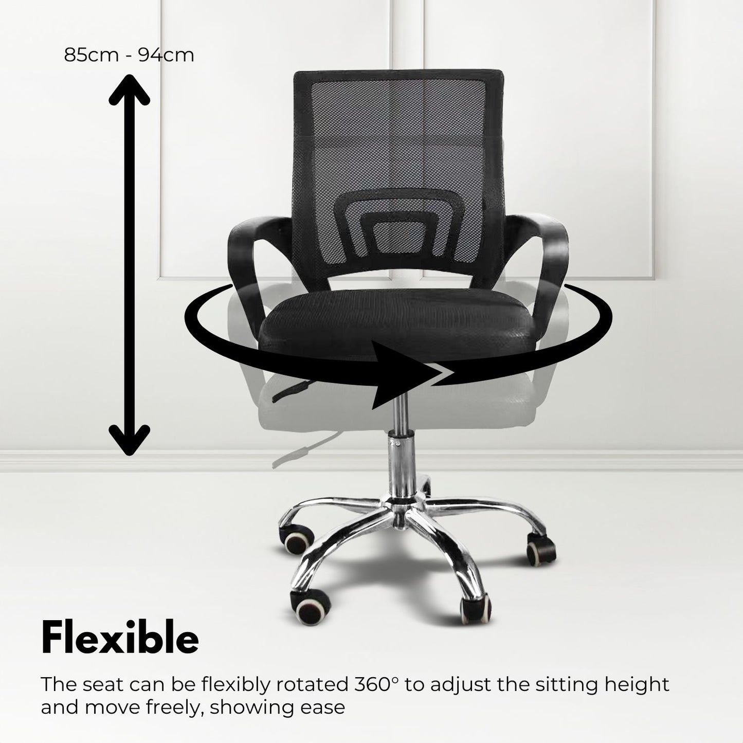 EKKIO Ergonomic Office Chair with Breathable Mesh Design and Lumbar Back Support (Black)