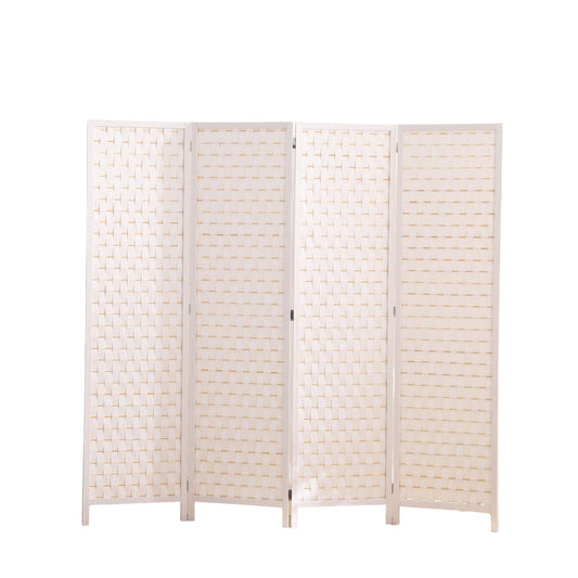 EKKIO 4-Panel Pine Wood Room Divider (White)