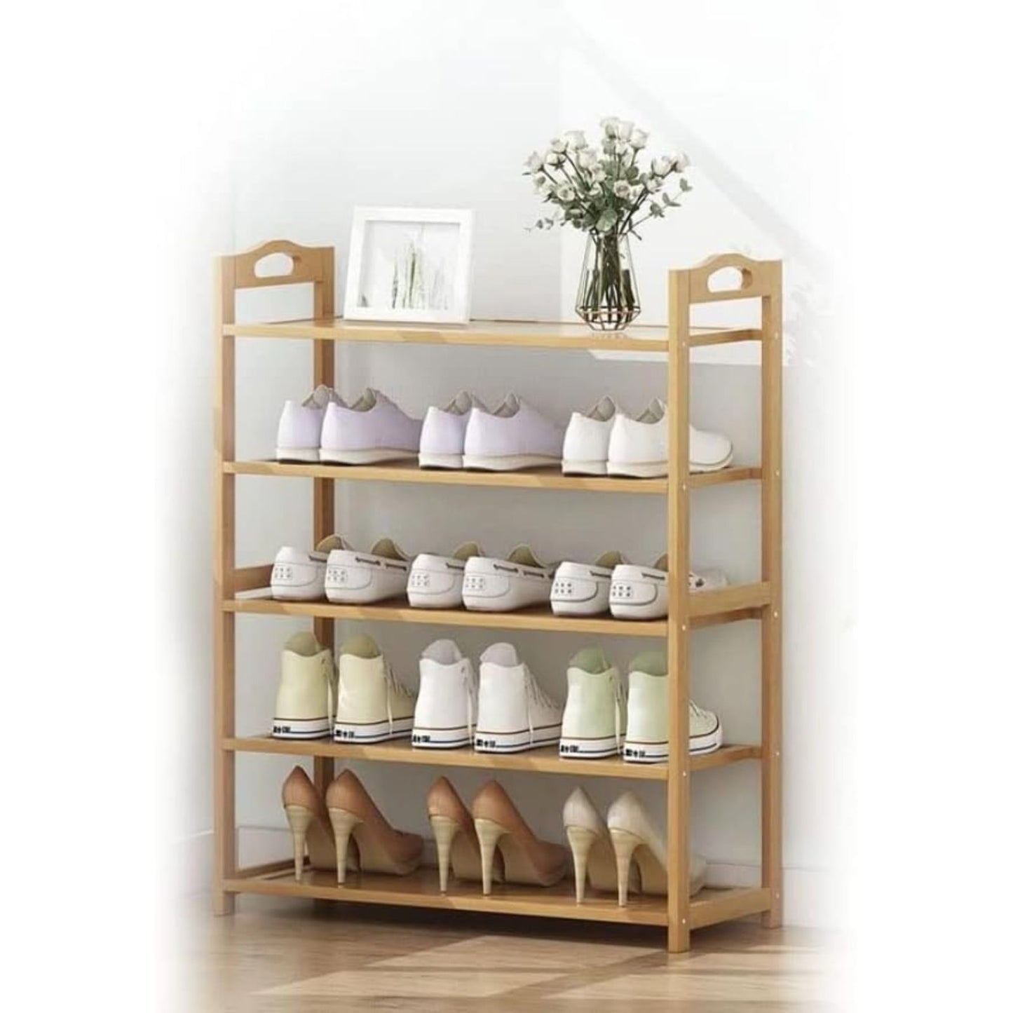 EKKIO 5 Tier Bamboo Shoe Rack Storage Organizer Stand Shelves