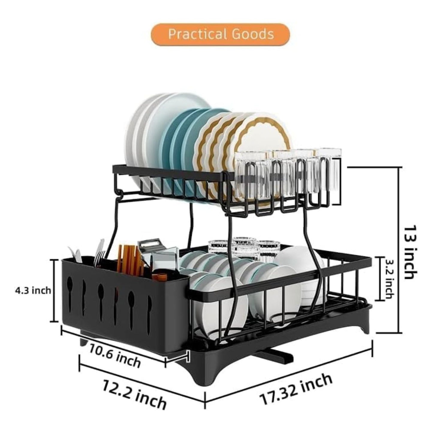 Gominimo 2 Tier Dish Drying Rack with Drain Board and Drip Tray Kitchen Counter