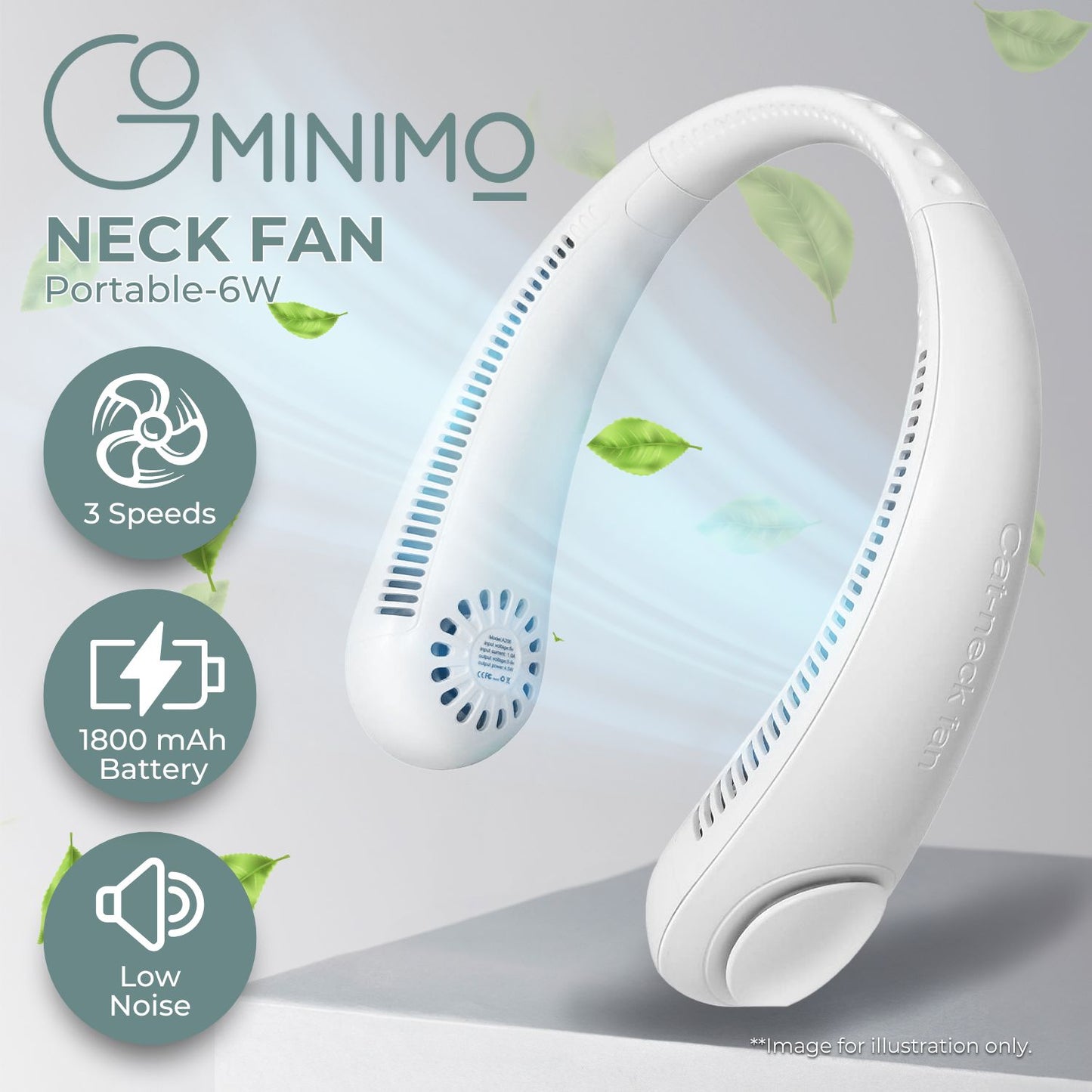 GOMINIMO Rechargeable Portable Bladeless Neck Fan with 3 Speeds and 62 Air Outlet (White)