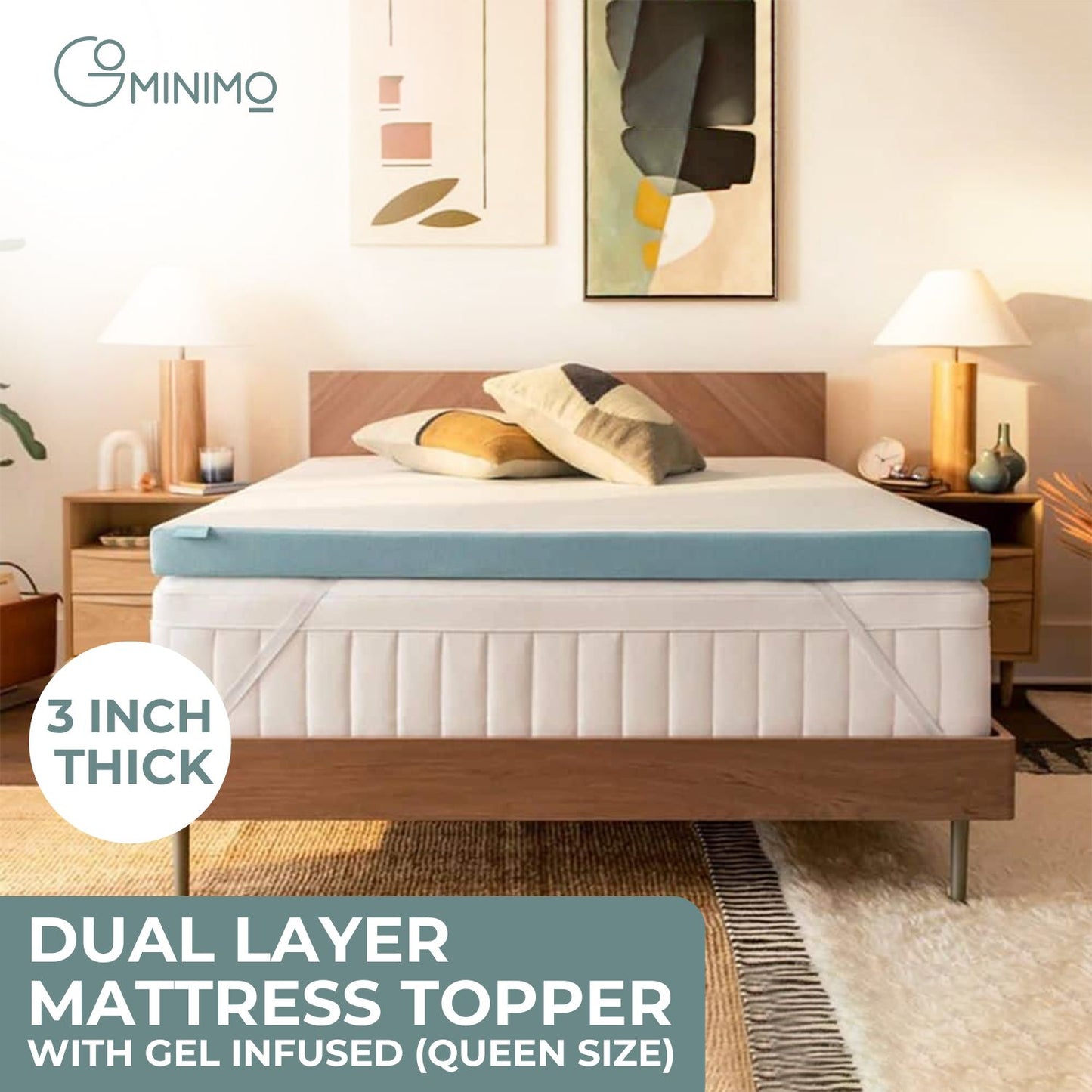 GOMINIMO Dual Layer Mattress Topper 3 inch with Gel Infused (Queen)