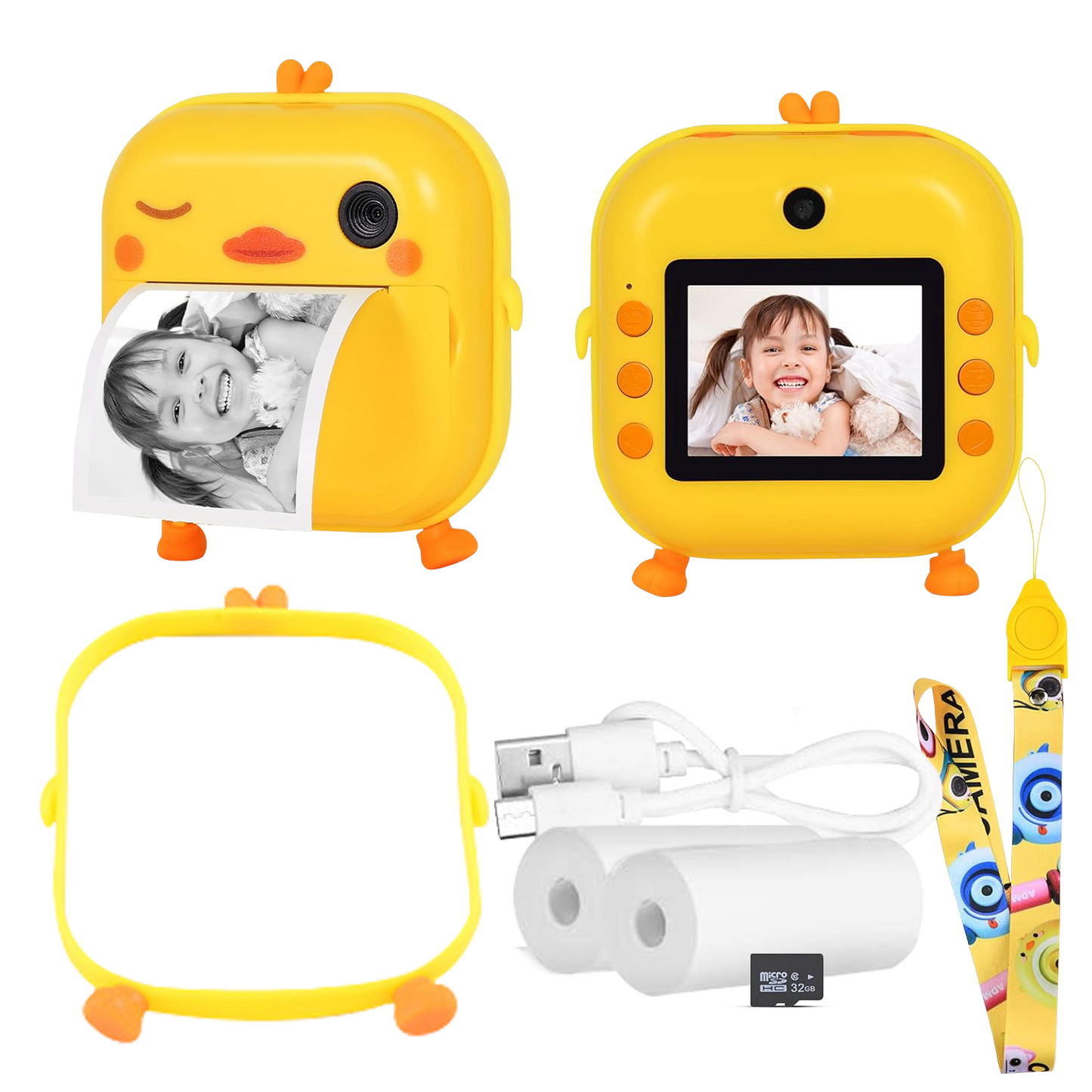 GOMINIMO Instant Print Camera for Kids with Print Paper and 32GB TF Card (Chick)