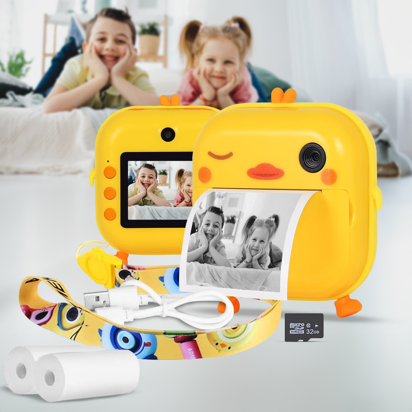 GOMINIMO Instant Print Camera for Kids with Print Paper and 32GB TF Card (Chick)