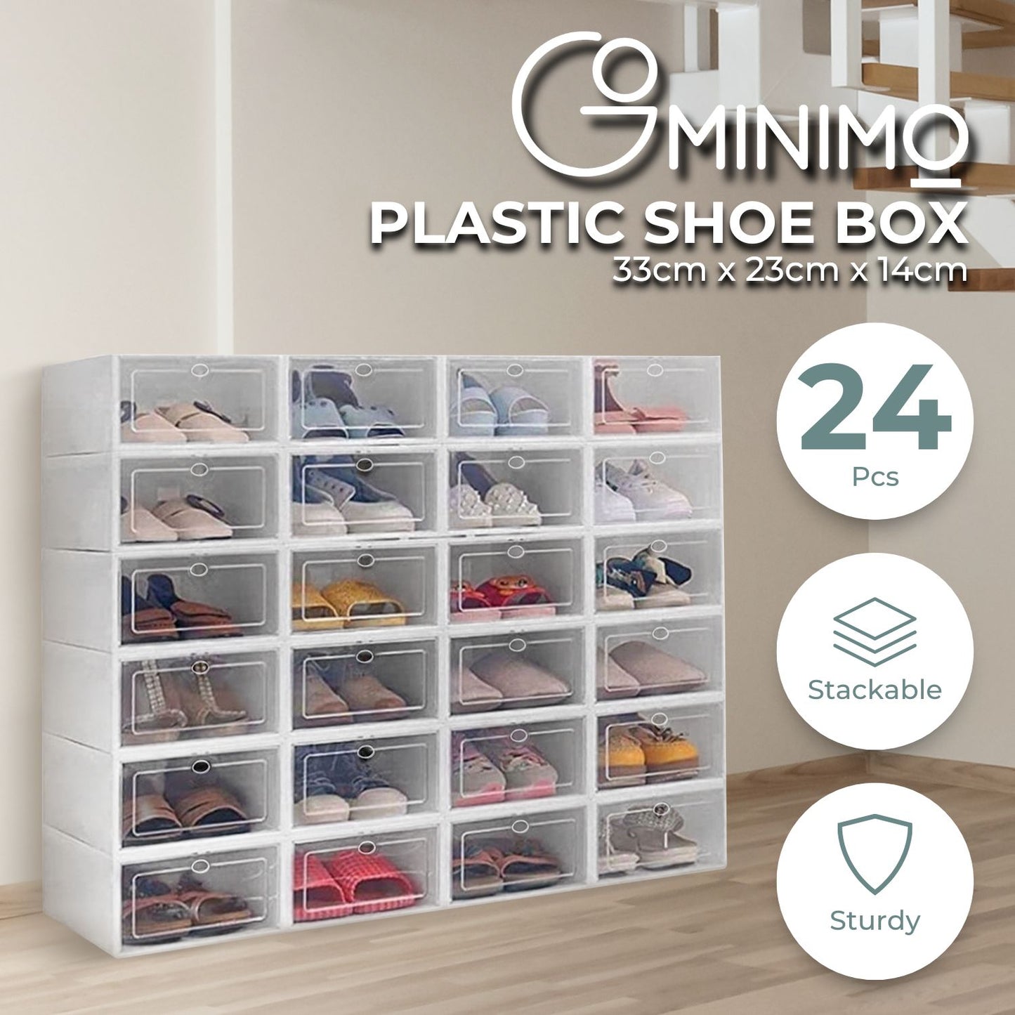 GOMINIMO Plastic Shoe Box 24 pcs (White)