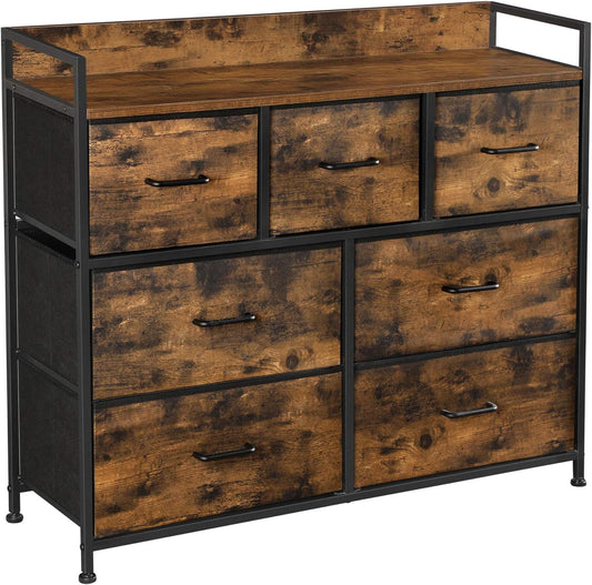 SONGMICS Dresser for Bedroom Chest of Drawers Rustic Brown and Black