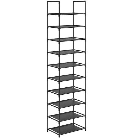 SONGMICS 10 Tier Metal Shoe Rack Non-Woven Fabric Shelves Black