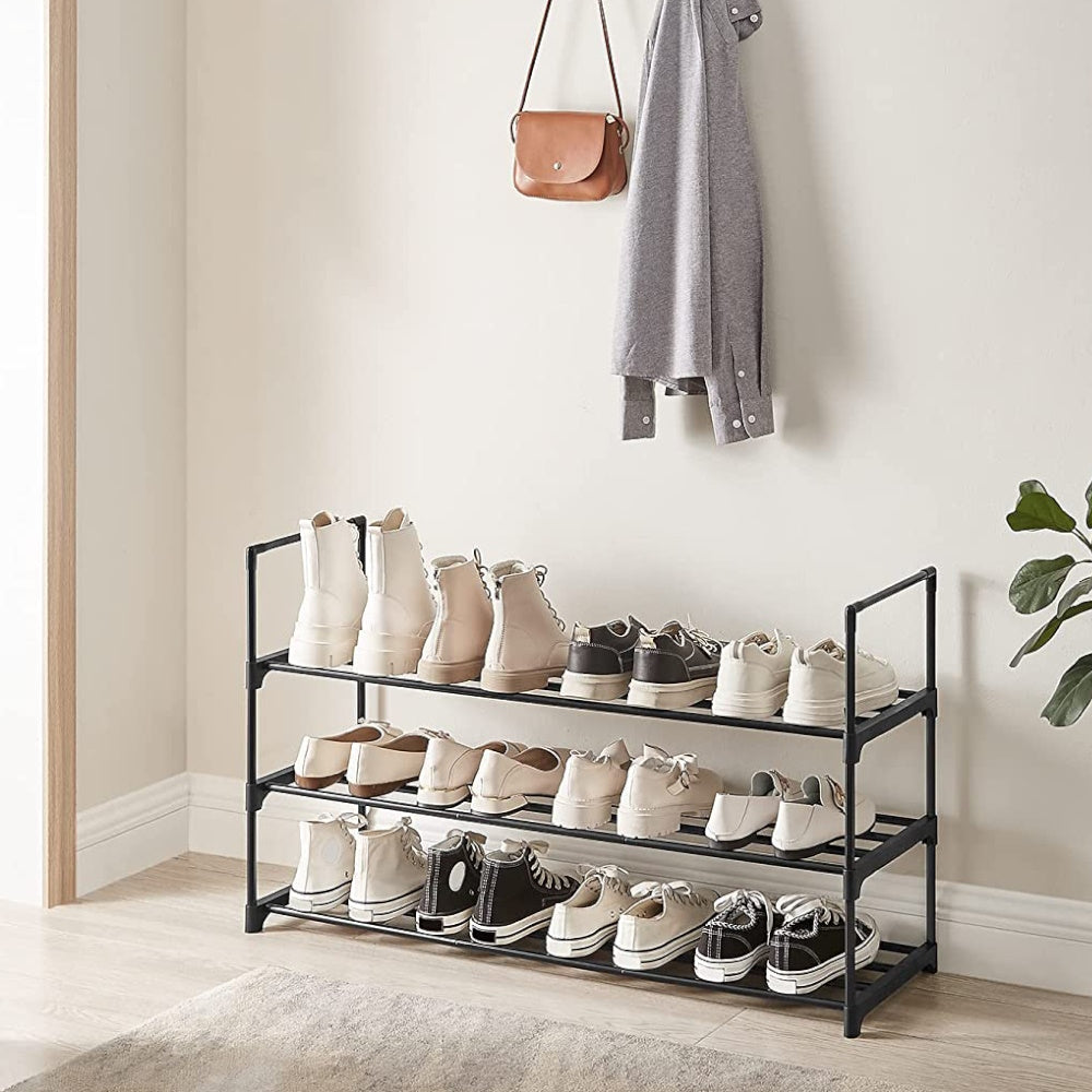 SONGMICS 3-Shelf Metal Shoe Rack Entryway Black