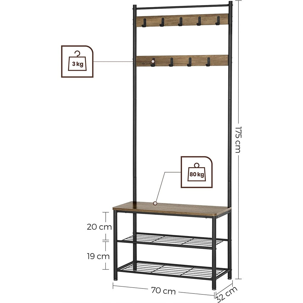 VASAGLE Coat Stand with Shoe Racks Walnut Brown/Black