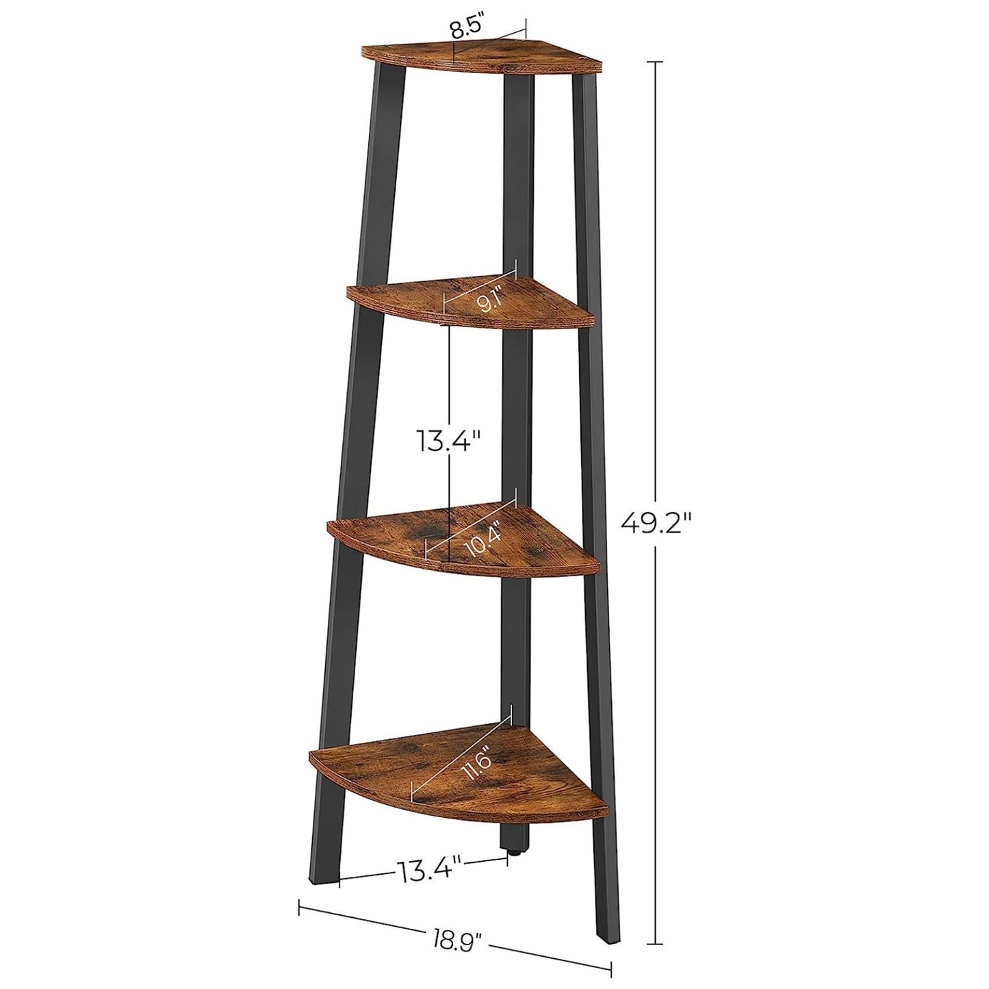 VASAGLE Corner Shelf 4-Tier Industrial Storage Rack Rustic Brown and Black