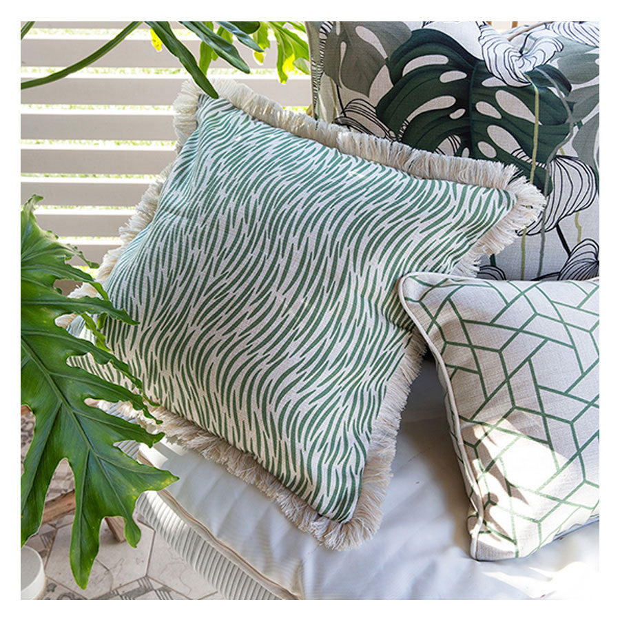 Cushion Cover-Coastal Fringe-Wild Green-45cm x 45cm