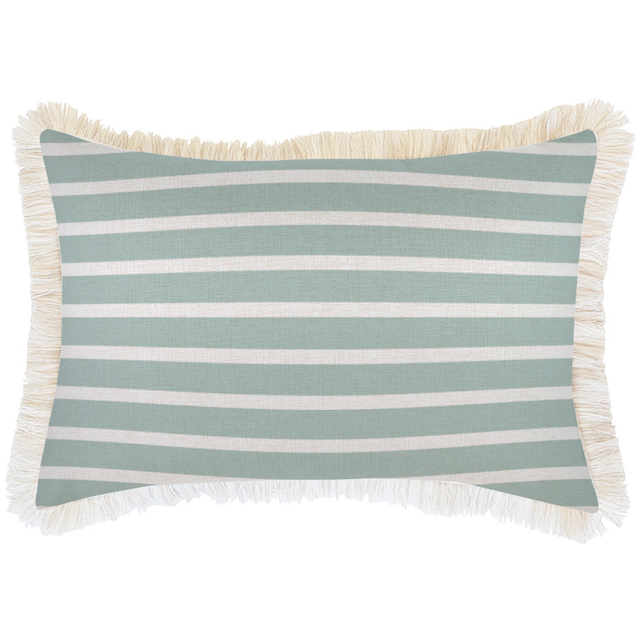 Cushion Cover-Coastal Fringe Natural-Hampton Stripe Seafoam-35cm x 50cm