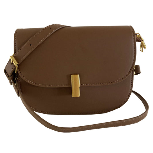 Cross Body Handbag Gold Clip Brown