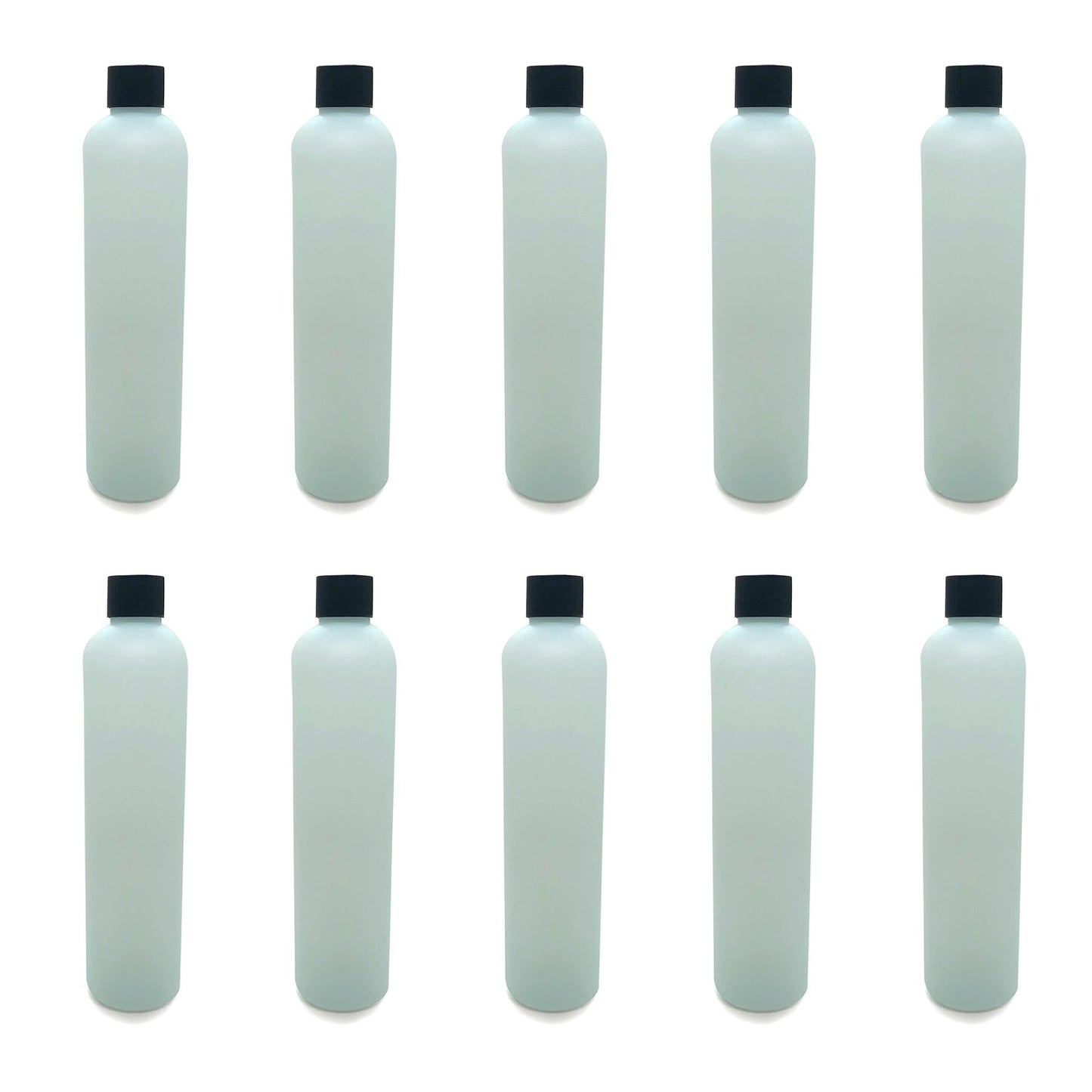 10x 325ml HDPE Bottles + 24/410 Neck Caps - Plastic Empty Translucent Green