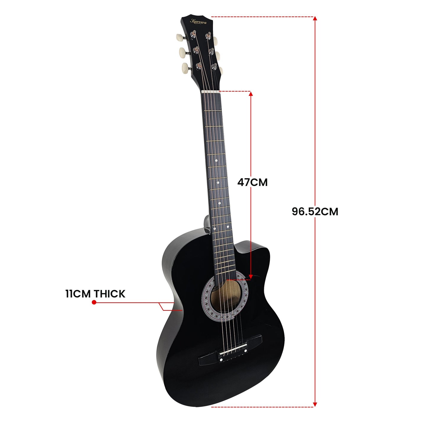 Karrera 38in Cutaway Acoustic Guitar with guitar bag - Black