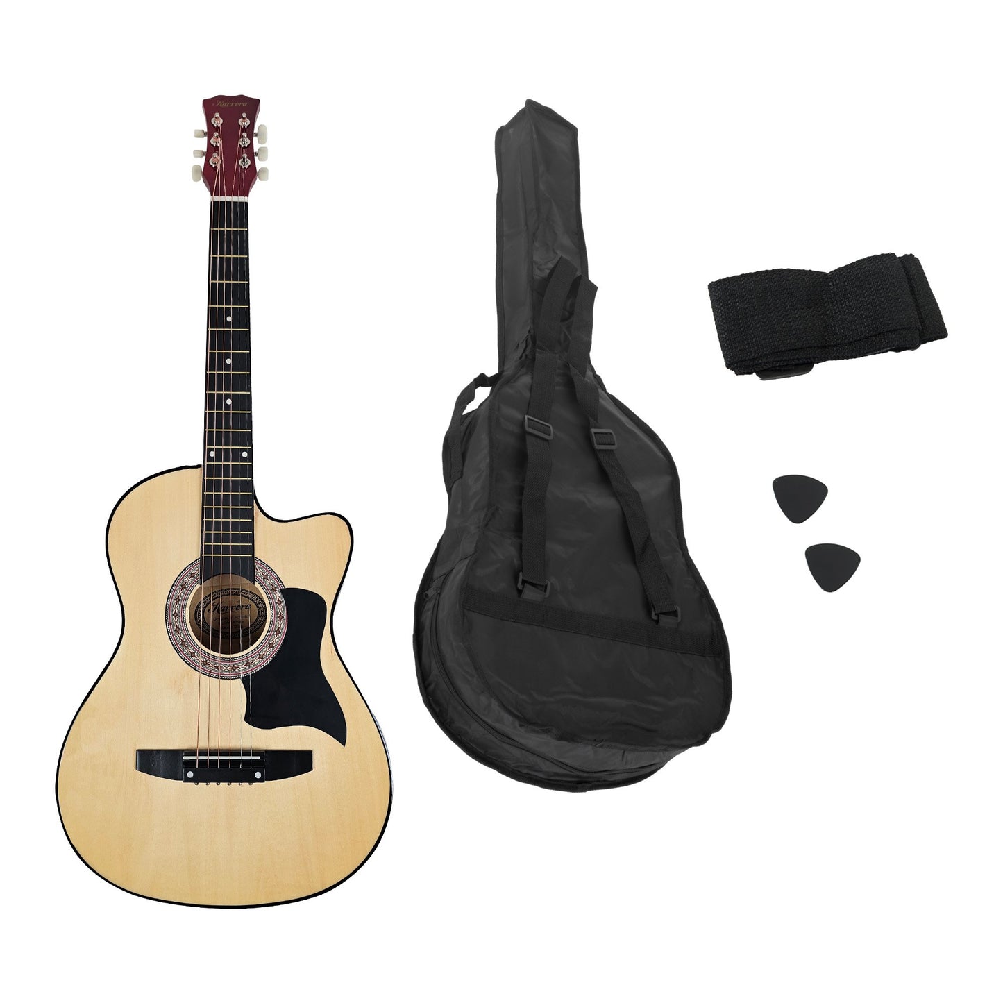 Karrera 38in Cutaway Acoustic Guitar with guitar bag - Natural