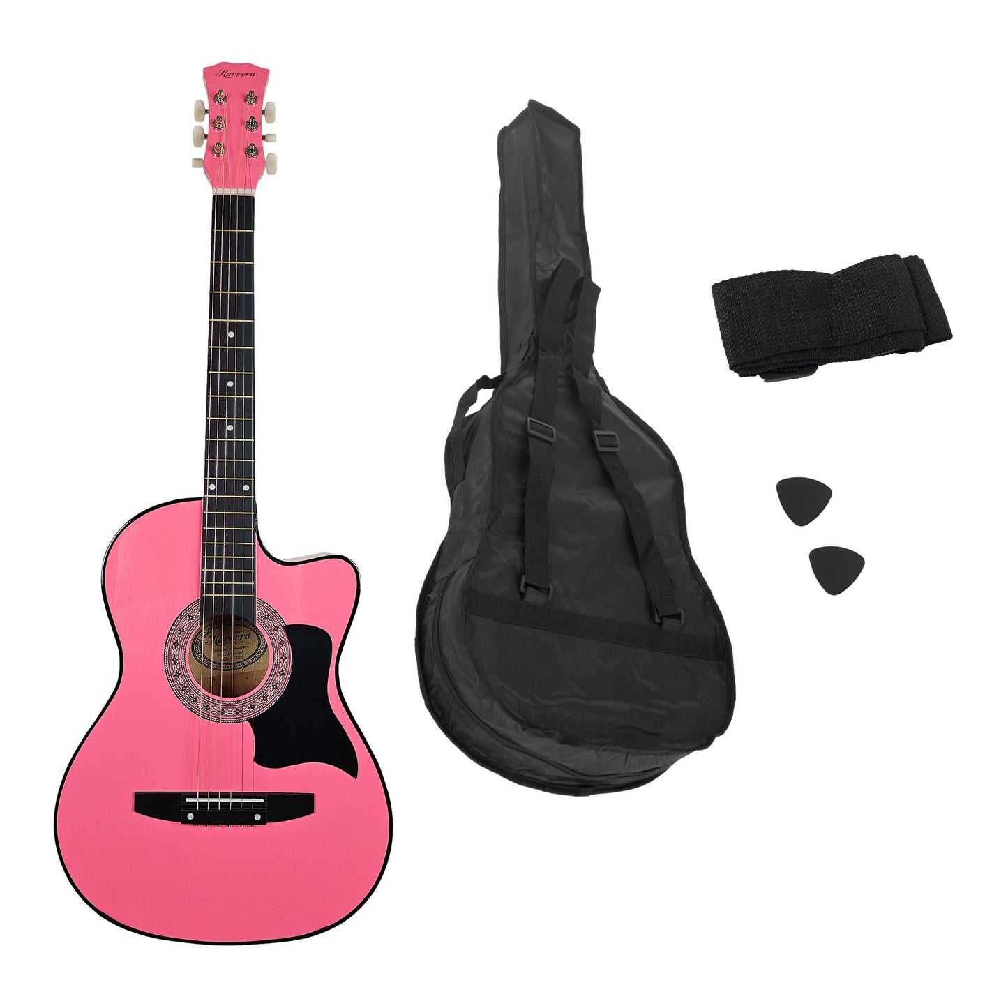 Karrera 38in Cutaway Acoustic Guitar with guitar bag - Pink