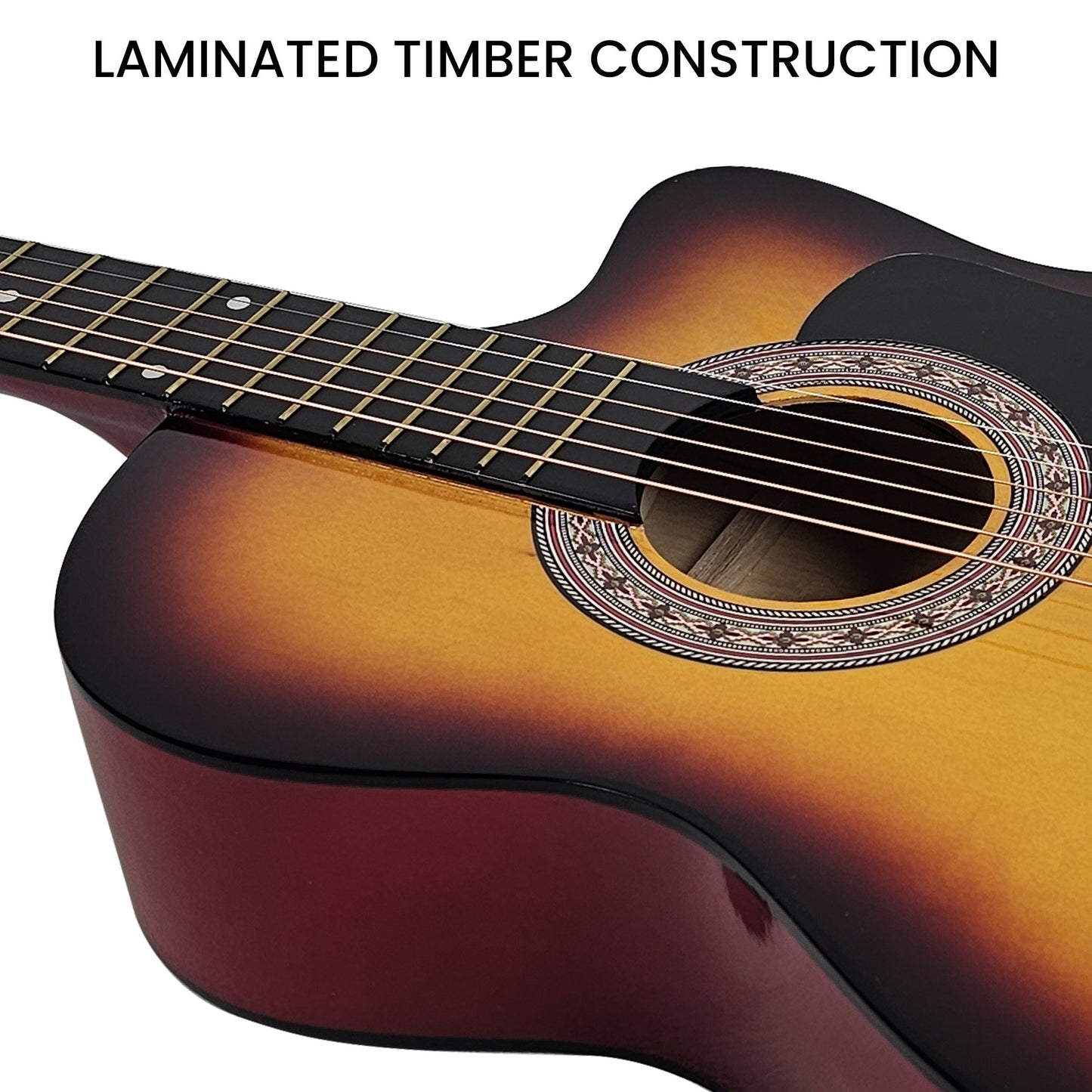 Karrera 38in Pro Cutaway Acoustic Guitar with Bag Strings - Sun Burst