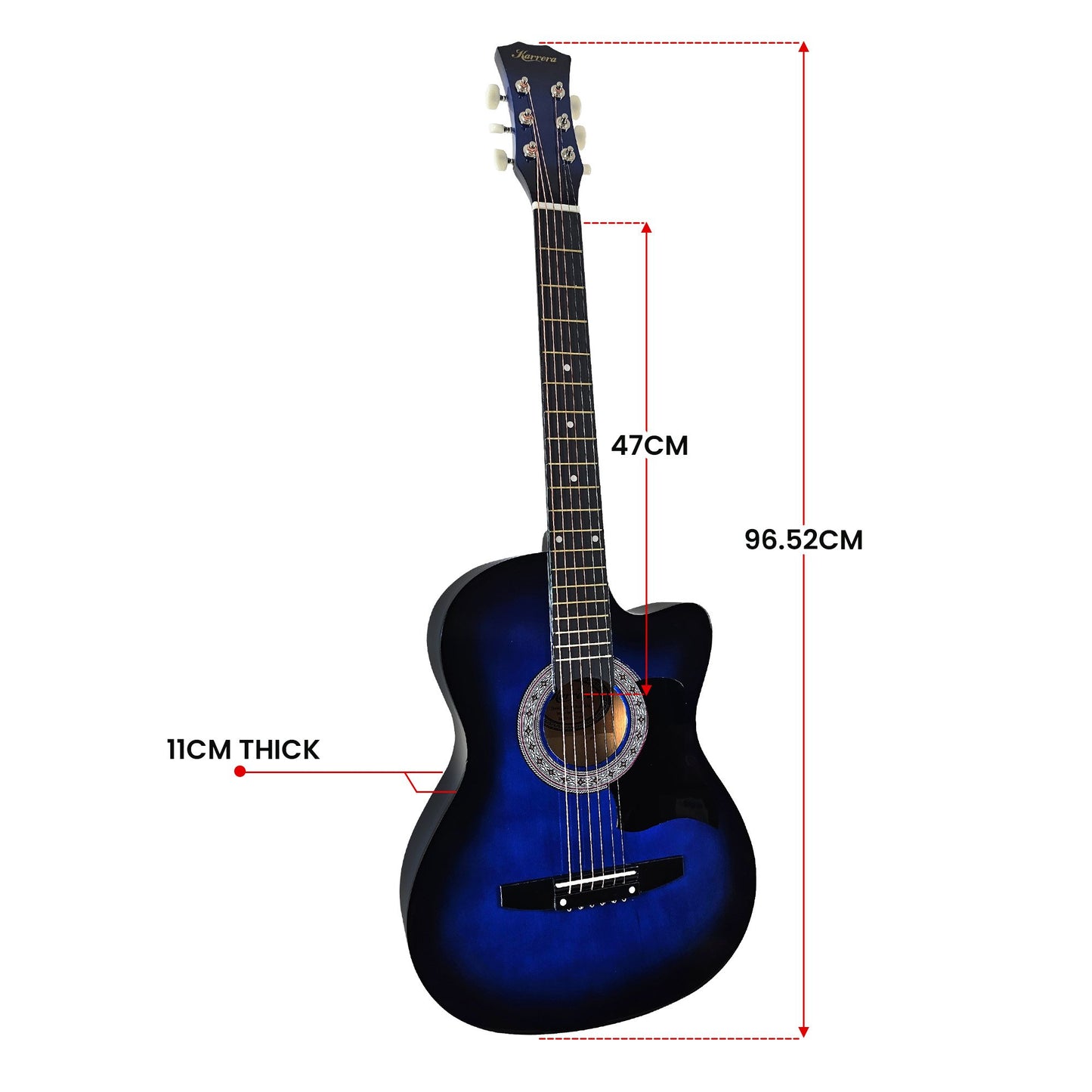 Karrera 38in Pro Cutaway Acoustic Guitar with Bag Strings - Blue Burst