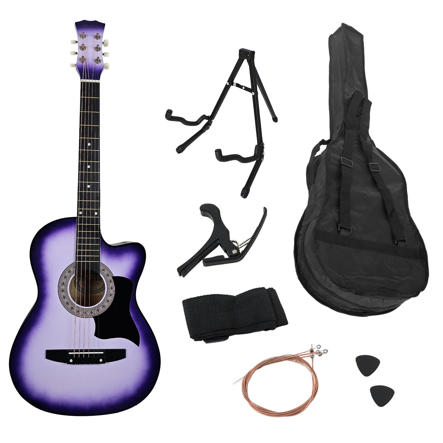 Karrera 38in Pro Cutaway Acoustic Guitar with guitar bag - Purple Burst