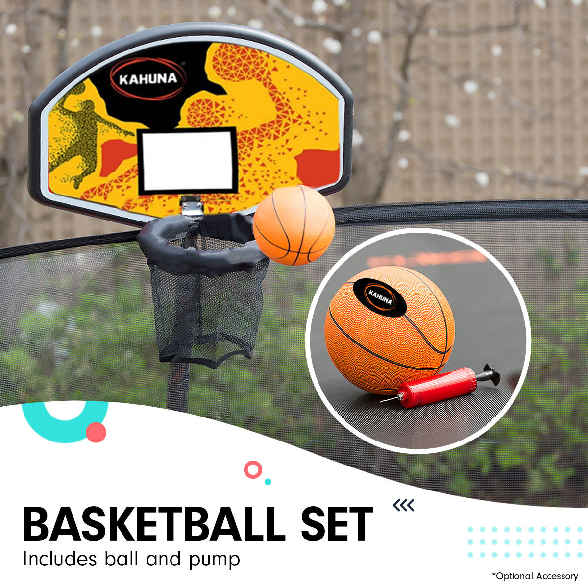 Kahuna 8ft X 11ft Outdoor Rectangular Orange Trampoline With Safety Enclosure And Basketball Hoop Set.