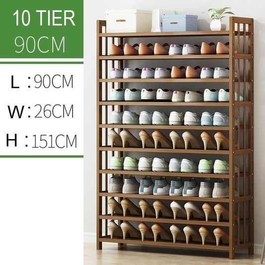 10 Tier Tower Bamboo Wooden Shoe Rack Corner Shelf Stand Storage Organizer