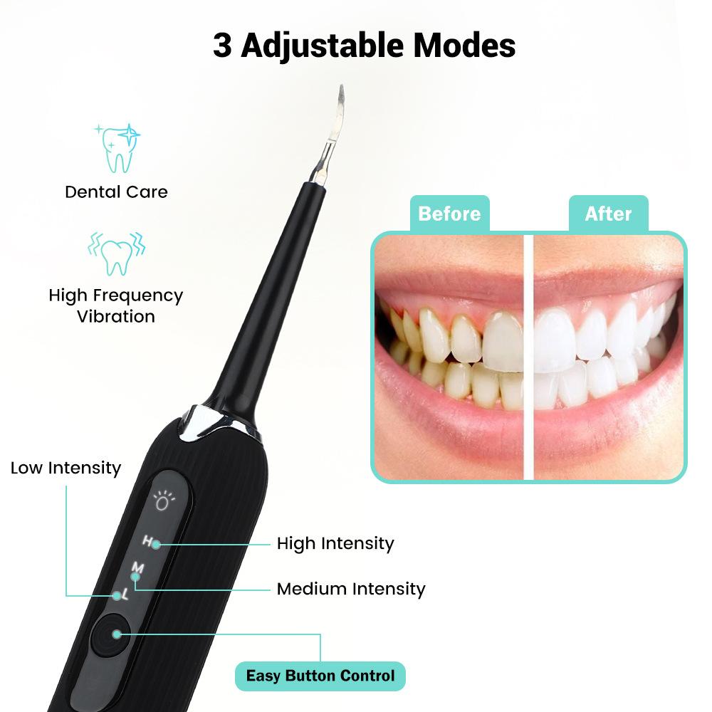 High Frequency Electric Ultrasonic Dental Tartar Plaque Calculus Tooth Remover Set Kits Cleaner with LED Screen White