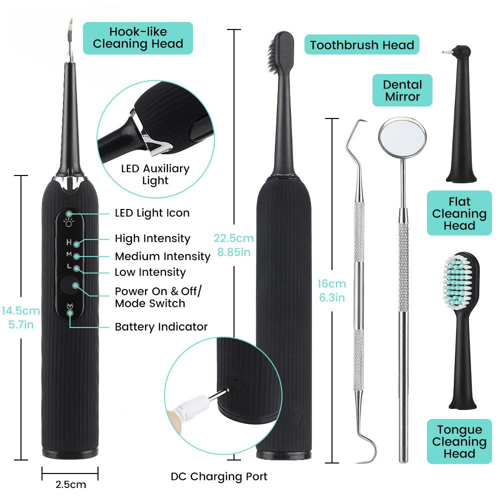 High Frequency Electric Ultrasonic Dental Tartar Plaque Calculus Tooth Remover Set Kits Cleaner with LED Screen White