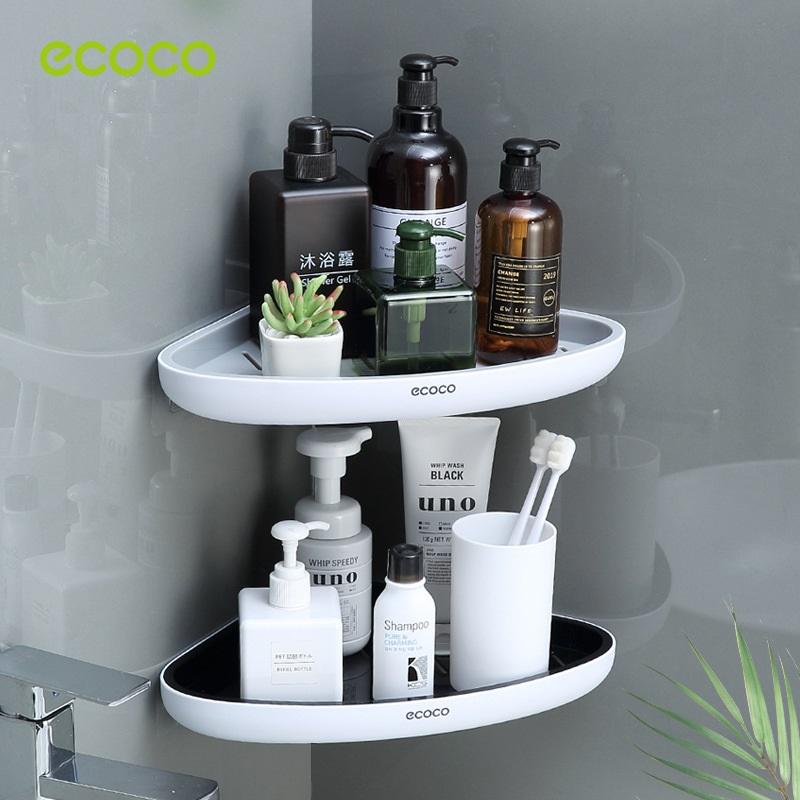 Ecoco Bathroom Corner Shower Shelf Corner Shower Caddy Shower Storage Organizer Wall Mounted for Bathroom, Kitchen, Toilet Black