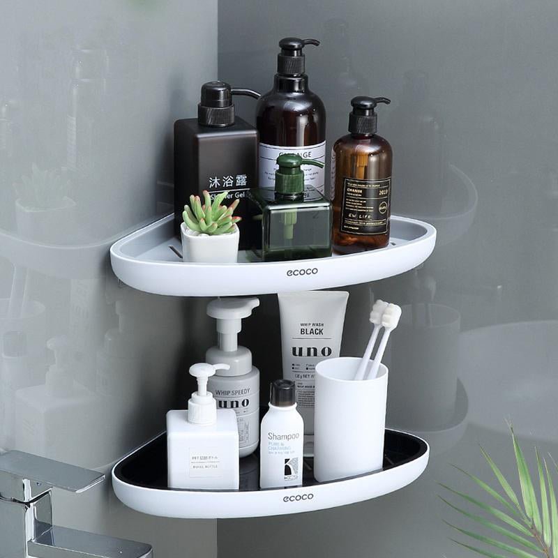 Ecoco Bathroom Corner Shower Shelf Corner Shower Caddy Shower Storage Organizer Wall Mounted for Bathroom, Kitchen, Toilet Grey