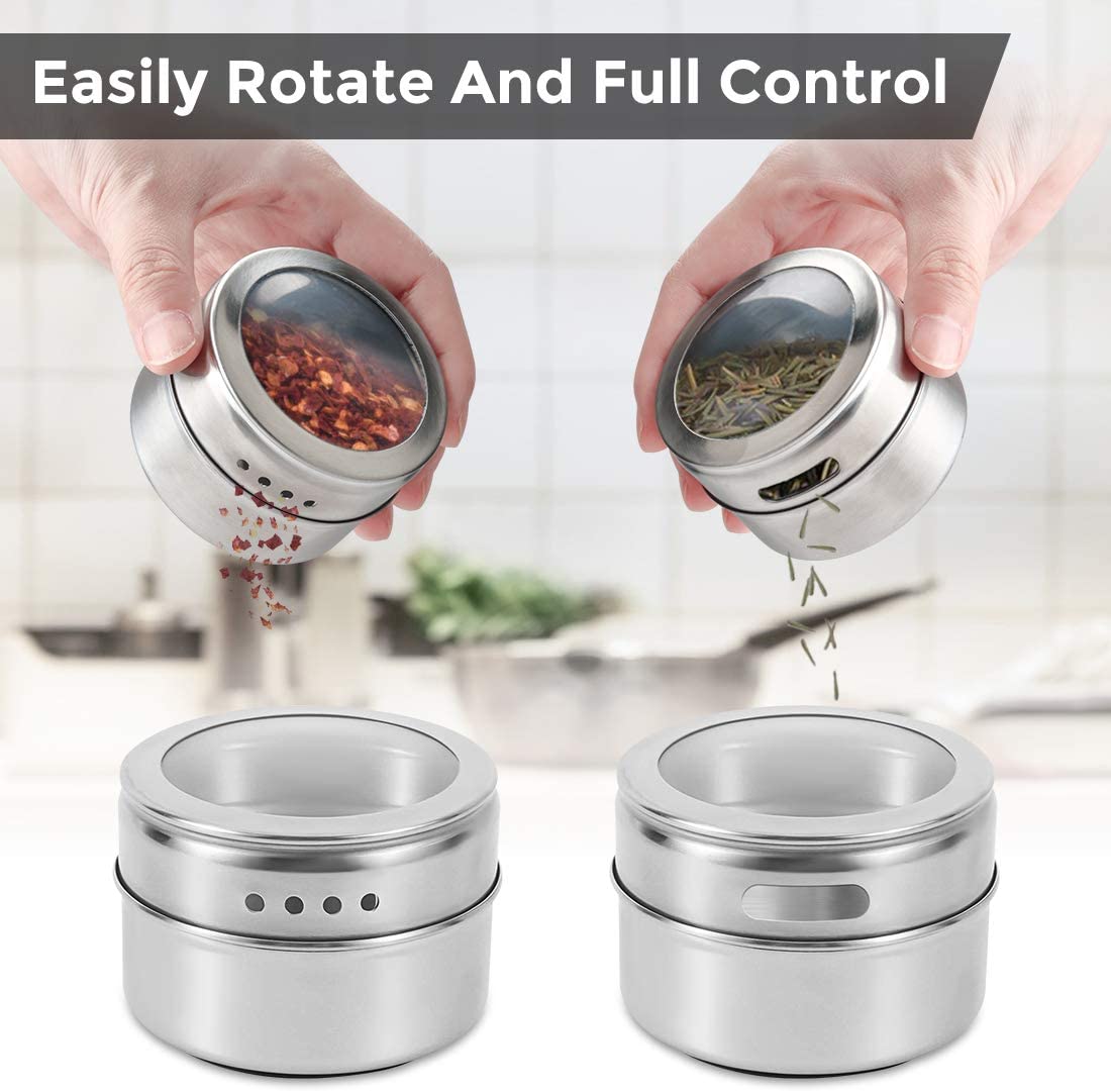 15 pcs Magnetic Spice Jars Containers Spice Tins Wall Mounted Stainless Steel Base New