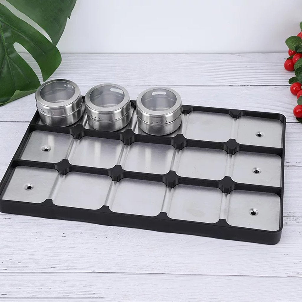 15 pcs Magnetic Spice Jars Containers Spice Tins Wall Mounted Stainless Steel Base New