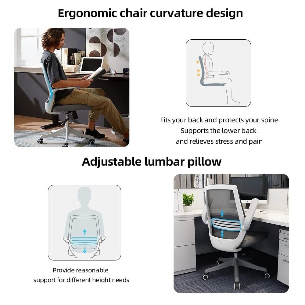 SIHOO M76 Ergonomic Office Chair Swivel Desk Chair Height Adjustable Mesh Back Computer Chair with Lumbar Support, 90° Flip-up Armrest Grey