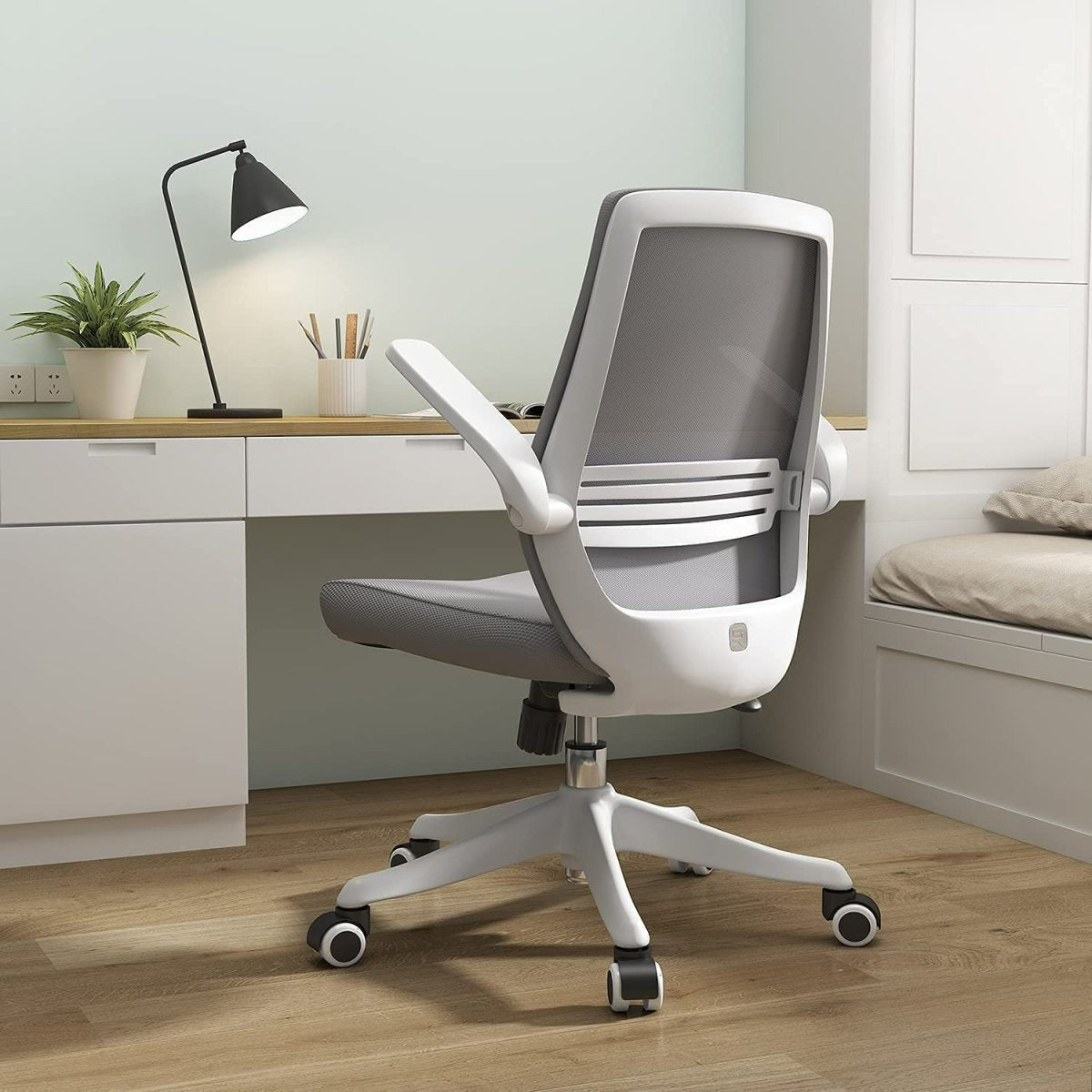 SIHOO M76 Ergonomic Office Chair Swivel Desk Chair Height Adjustable Mesh Back Computer Chair with Lumbar Support, 90° Flip-up Armrest Grey