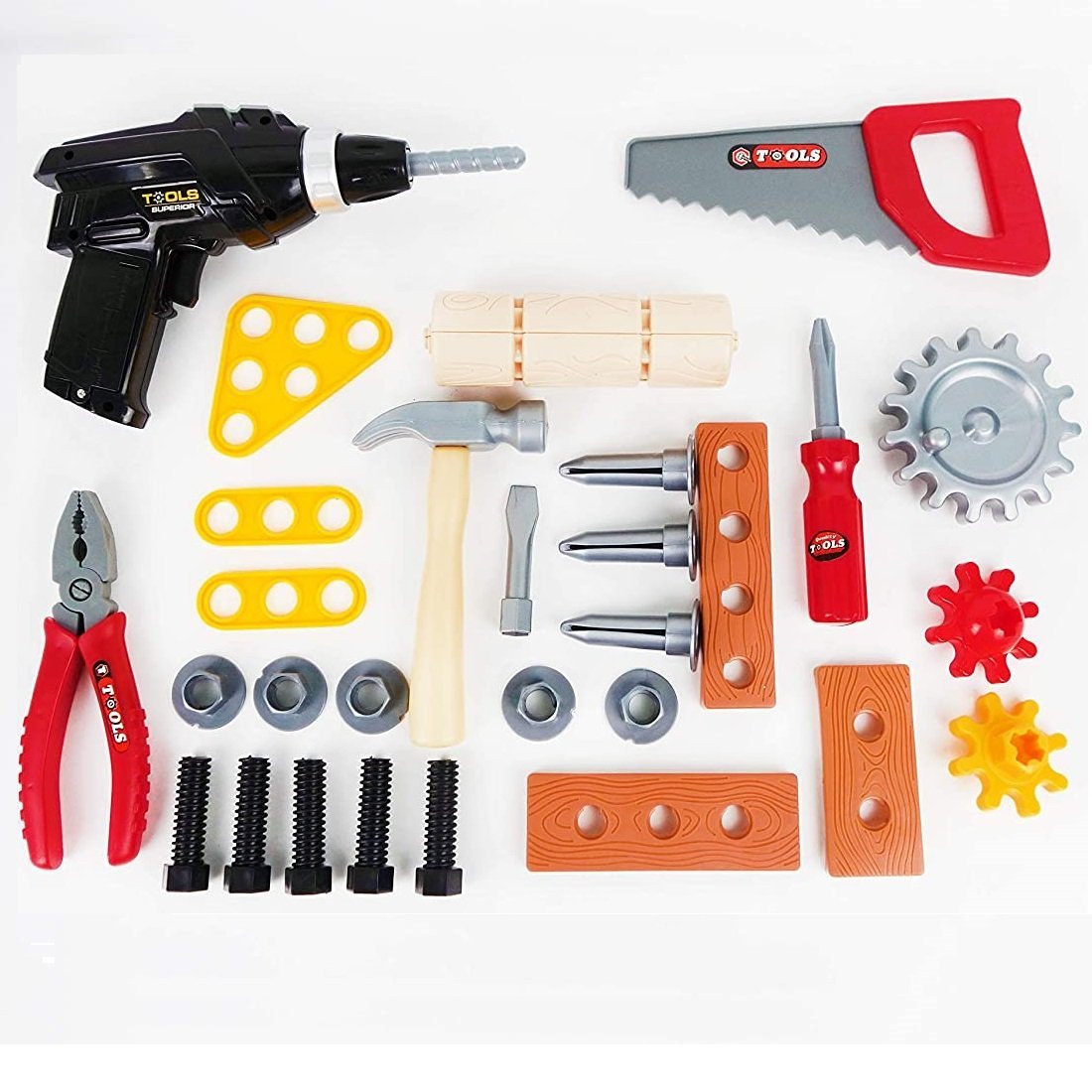 43pcs DIY Toy Power Workbench, Kids Power Tool Bench Construction Set with Tools and Electric Drill