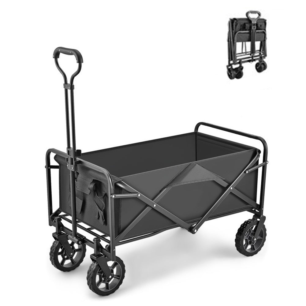 5 Inch Wheel Black Folding Beach Wagon Cart Trolley Garden Outdoor Picnic Camping Sports Market Collapsible Shop