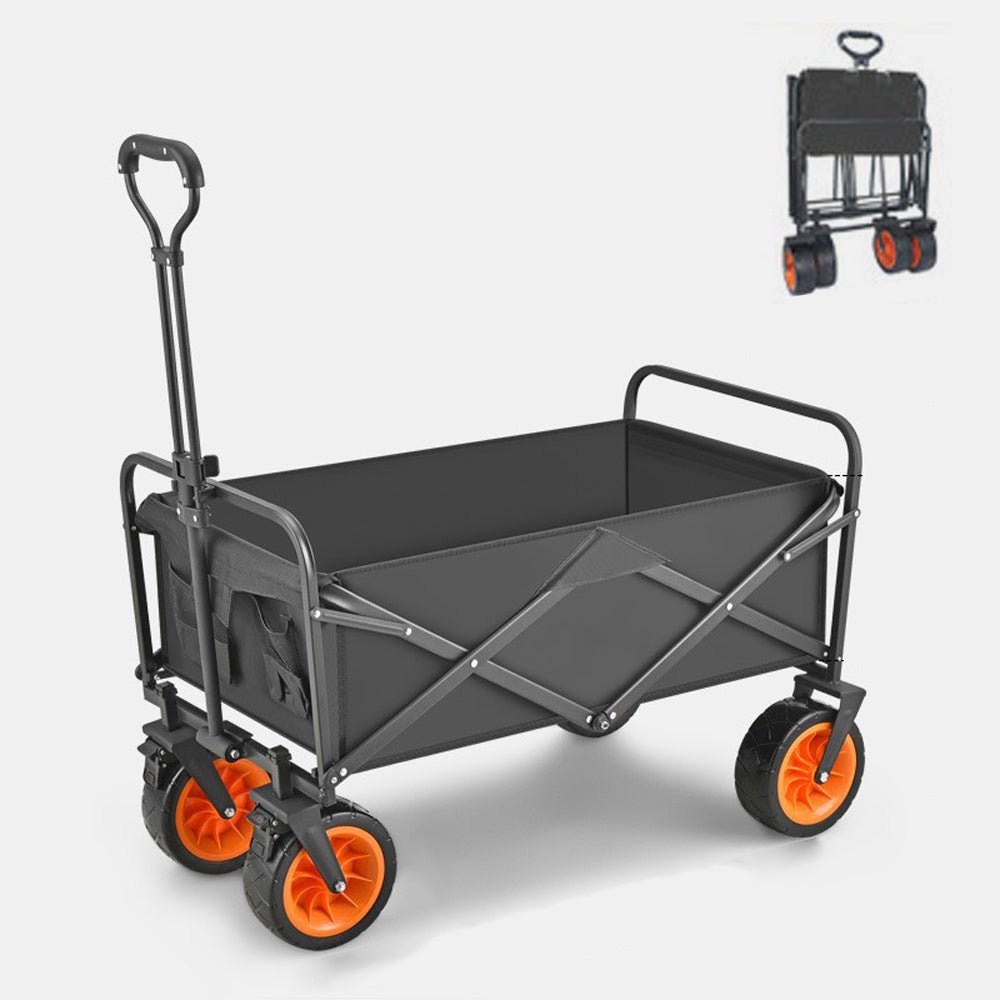 8 Inch Wheel Black Folding Beach Wagon Cart Trolley Garden Outdoor Picnic Camping Sports Market Collapsible Shop