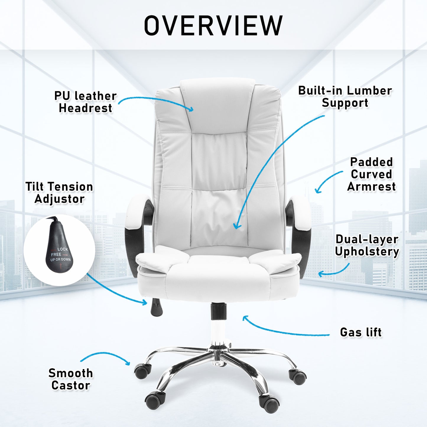 La Bella White Executive Office Chair Sage Dual-Layer Seat