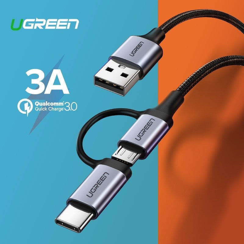 UGREEN 30875 2-in-1 USB-A to Micro USB / USB-C Cable 1m