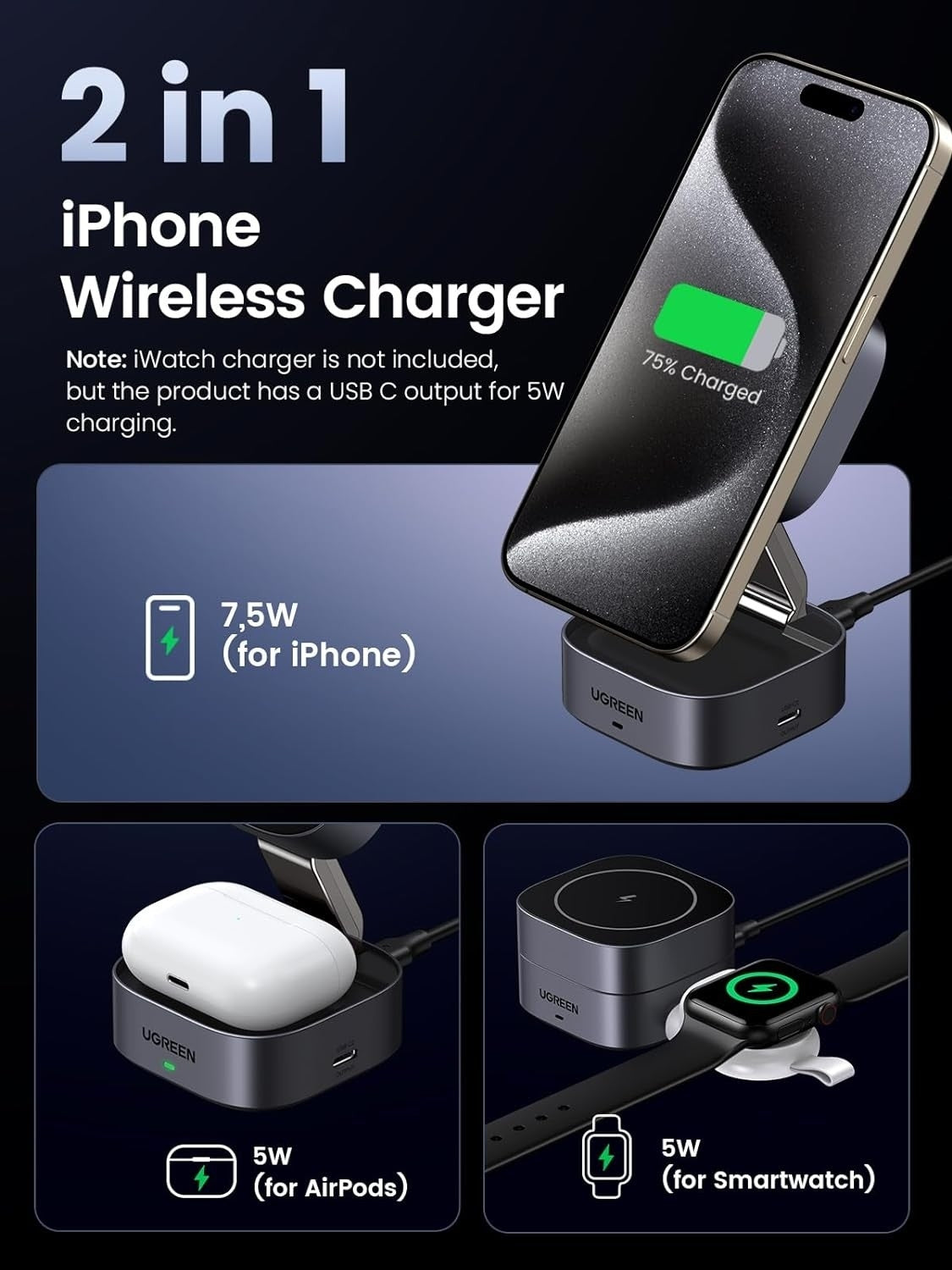 UGREEN 35278 2-in-1 Magsafe Wireless Charger with Stand