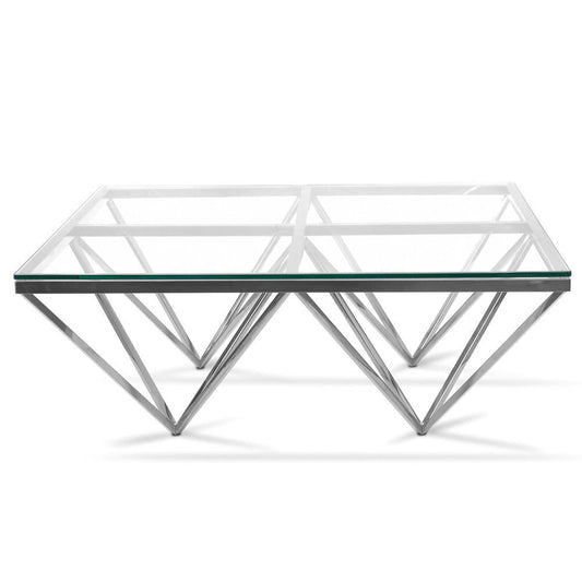 Pyramid Silver Square Coffee Table - Clear Glass