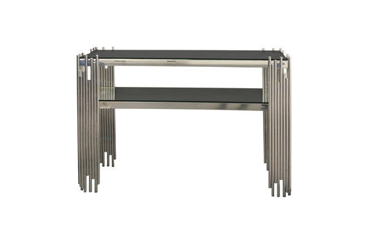 Chelsea Silver Console Table - Black Glass