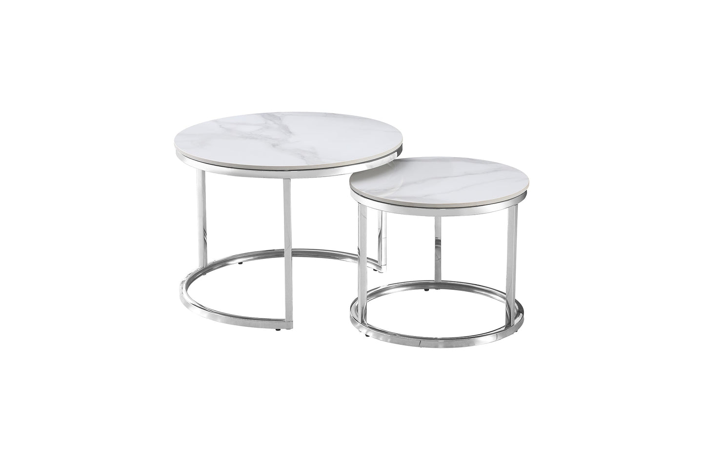 Nesting style Coffee Table - White on Silver - 60cm/45cm