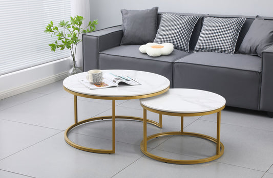 Nesting Style Coffee Table - White on Champagne Gold - 80cm/60cm