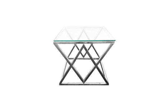 Alsea Side Table Silver Base - Clear Glass