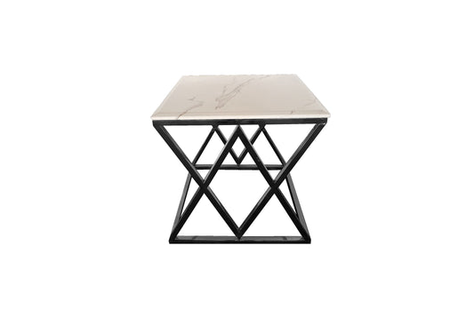 Alsea Side Table Black Base - White Marble