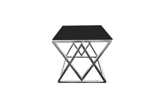 Alsea Side Table Silver Base - Black Glass